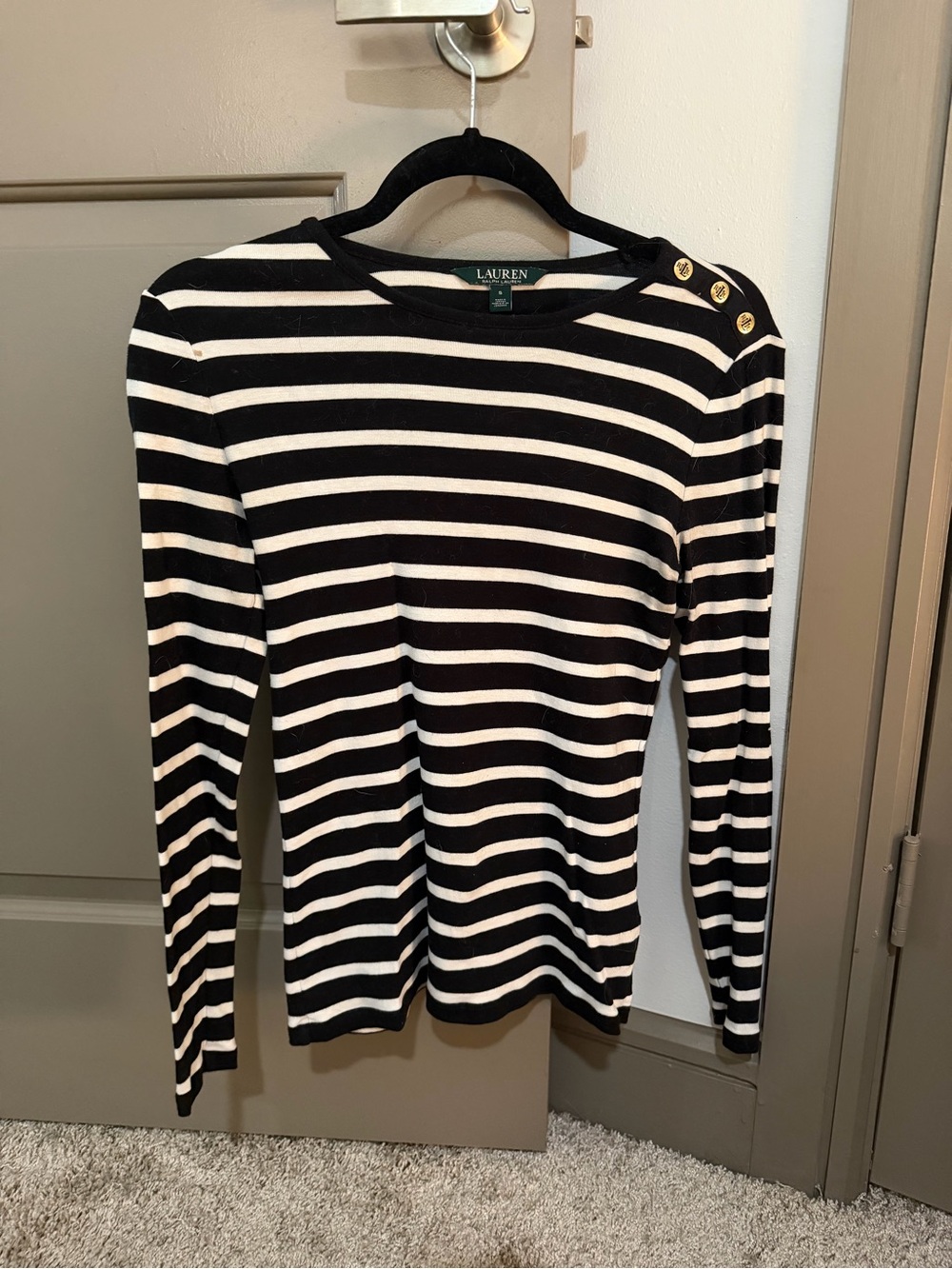 Lauren Ralph Lauren Black & White Striped Button-Shoulder long sleeve